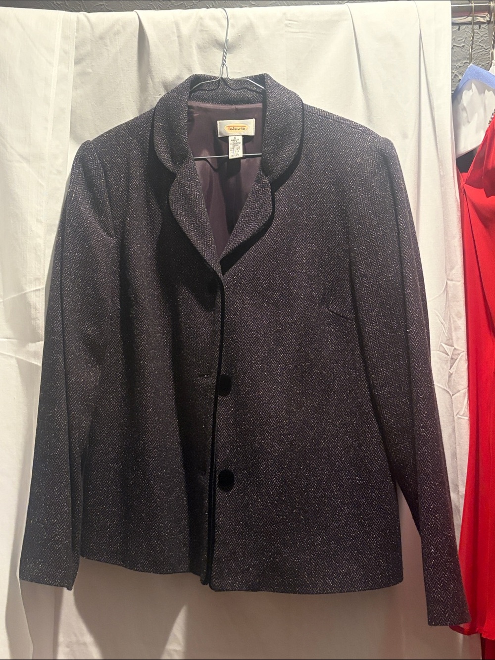 Classic Women's Dark Purple and Gray Tweed Blazer Jacket